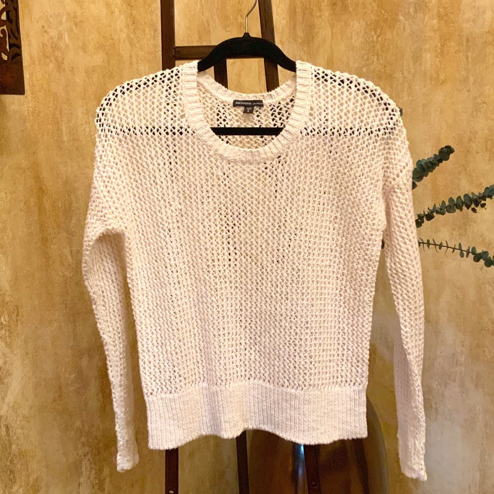 James Perse White Mesh Sweater.  Scoop Neck.  Cotton/Linen.  Size 2 (M).